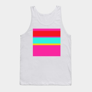 A surprising adaptation of Red (Pigment), Persian Rose, Golden Yellow and Fluorescent Blue stripes. Tank Top